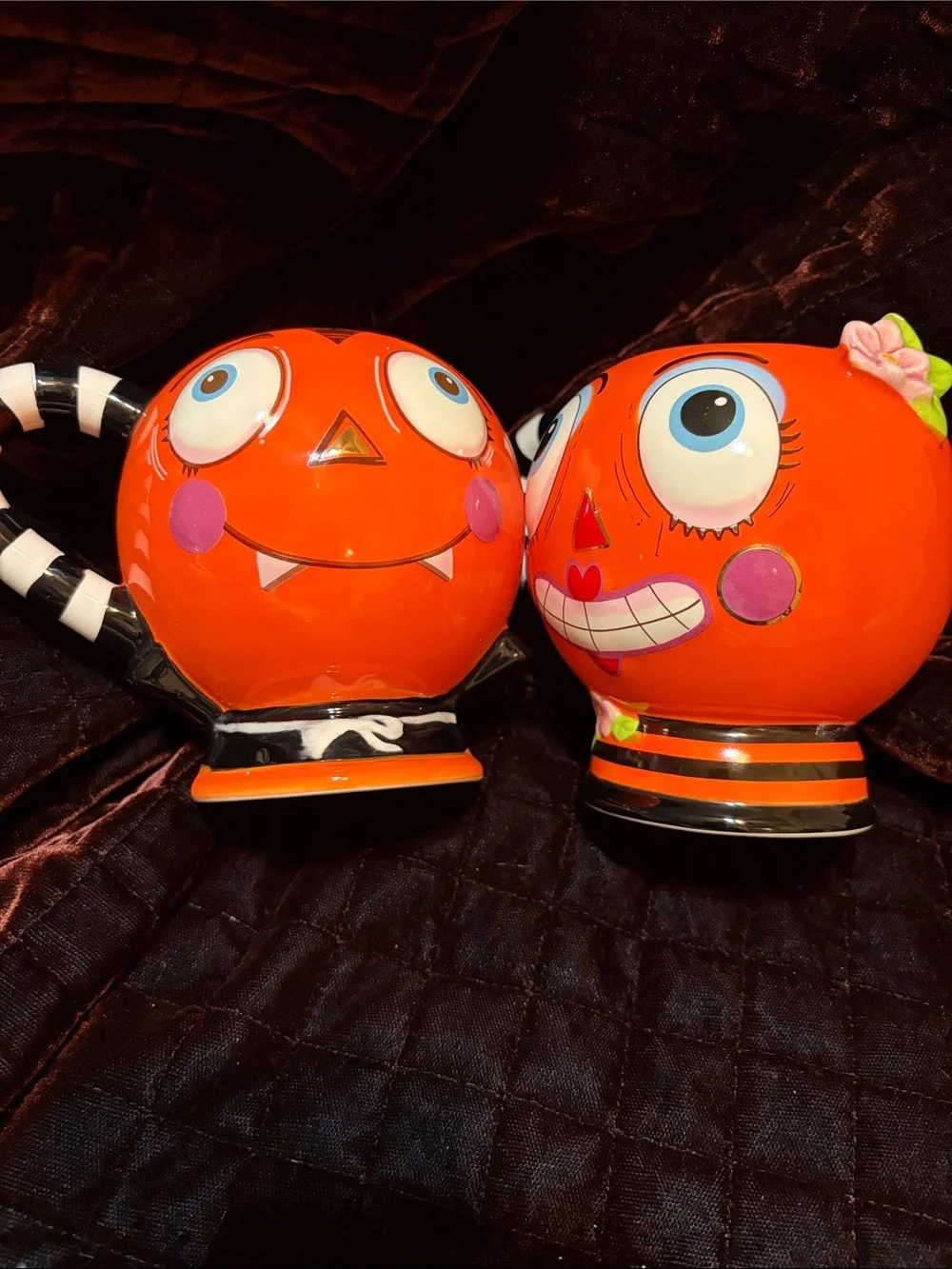 Playful Orange Ceramic Character Vases – Set of 2
